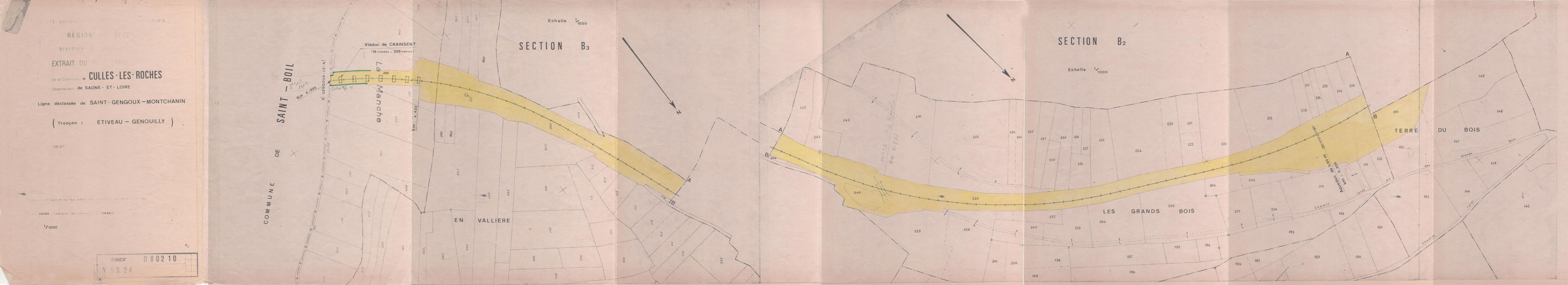 Commune de Culles. Plan parcellaire de la ligne de St Gengoux à Montchanin
